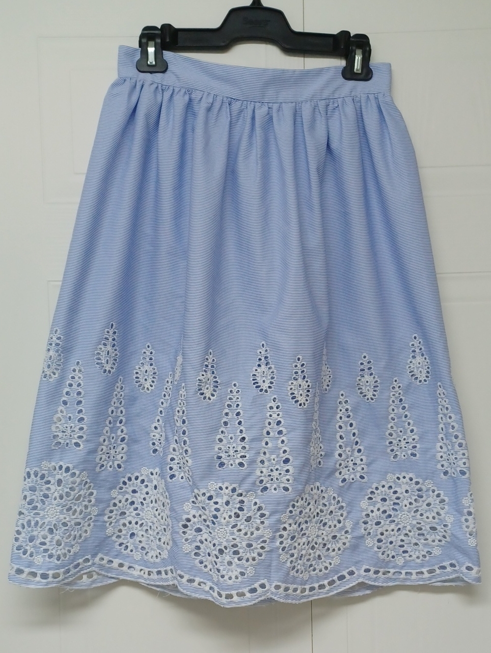 H&M Light Blue A-Line Eyelet Embroidered Skirt